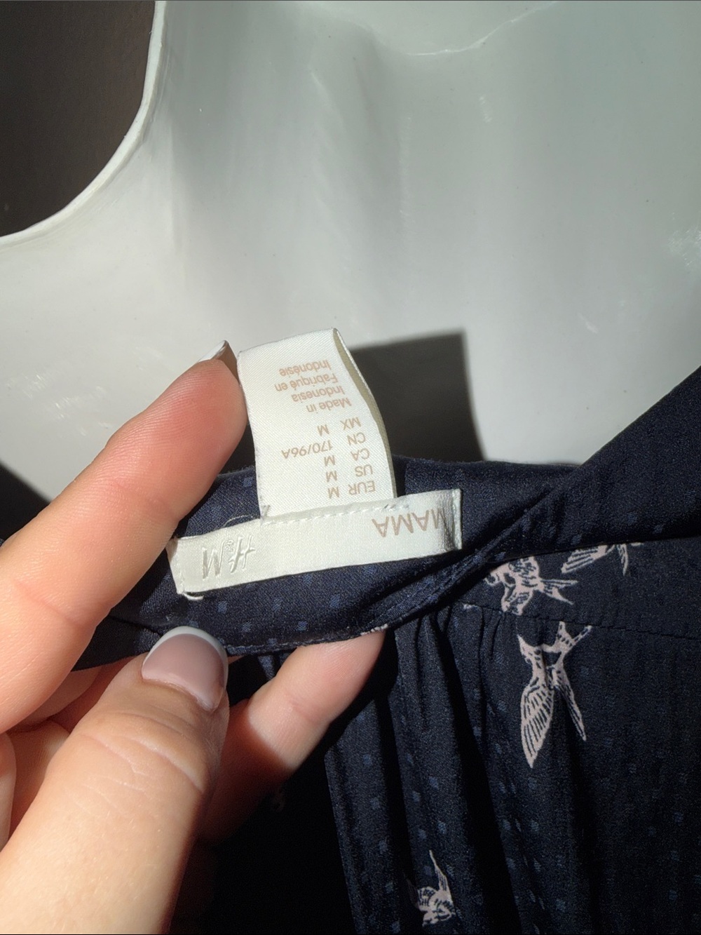 Women's Navy V-Neck Bird Swallow Y2K Print Dress H&M size medium - Picture 6 of 6